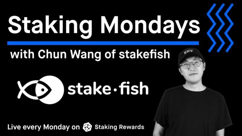 Chung Wang, CEO of stakefish, Staking Rewards interview banner.